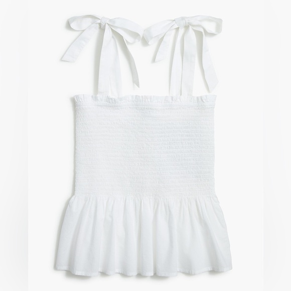J.Crew White Smocked Top with Bow Straps - Picture 1 of 4